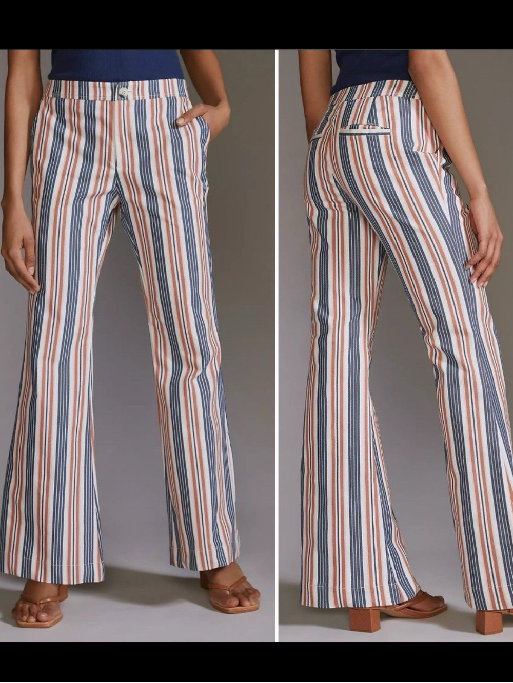 Anthropologie Low-Rise Striped Flare Pants Size 6 excellent